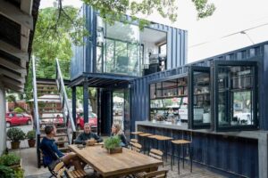 container cafe minimalis, kontainer toko, desain cafe container mini