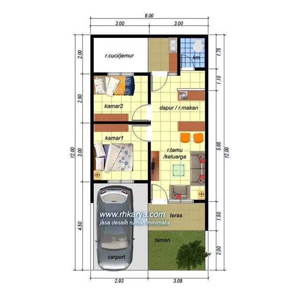 Desain Rumah Minimalis 1 Lantai 6x12