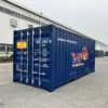 20'general purpose container RAL 5013 warna biru cobalt, view 45 derajat pintu belakang dan sisi samping.