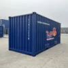 Container general purpose 20 feet warna cobalt blue view depan dan samping.