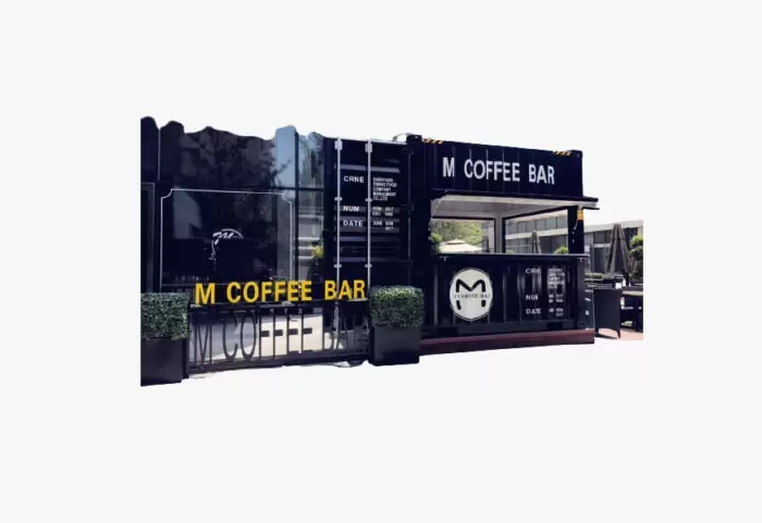 booth container warna hitam untuk bisnis coffee di Soppeng