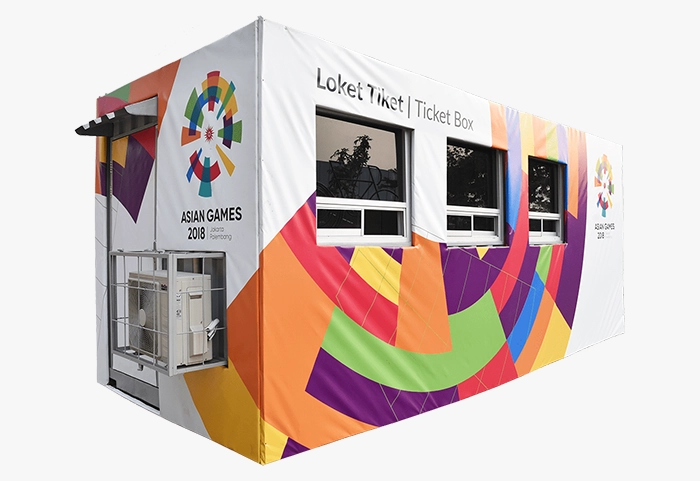 desain booth container untuk jual tiket di Pematang Siantar